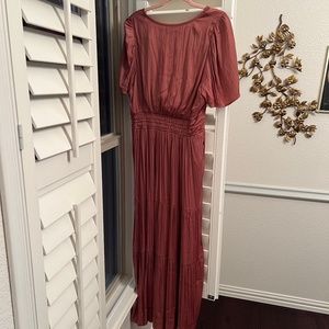 Anthropologie - Mauve Pink Rose Satin Feeling Somerset V-Neck Maxi Dress XL